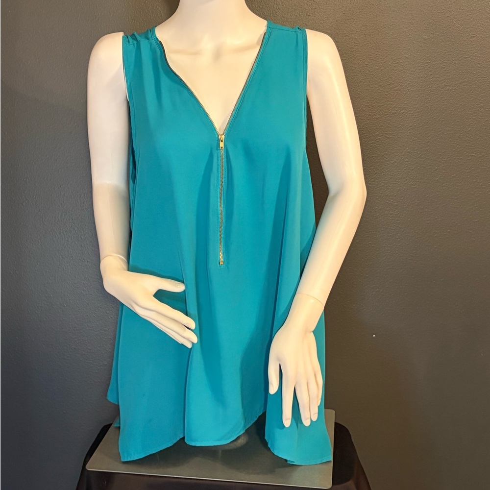 Plus Size Ambiance Teal Sleeveless Zip-Front Women's Top Sz 2XL